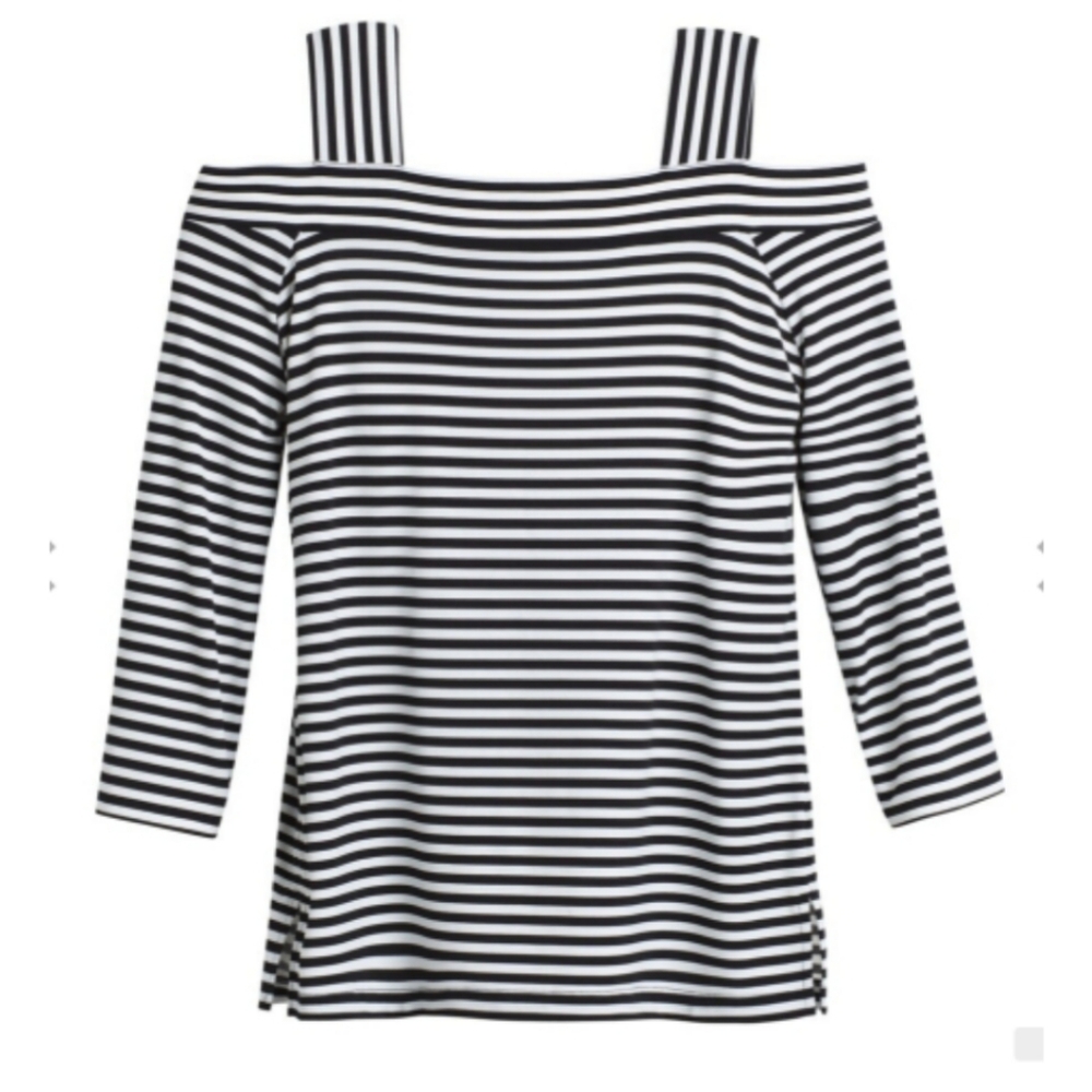 Chico's Monochrome Striped Off-Shoulder Blouse